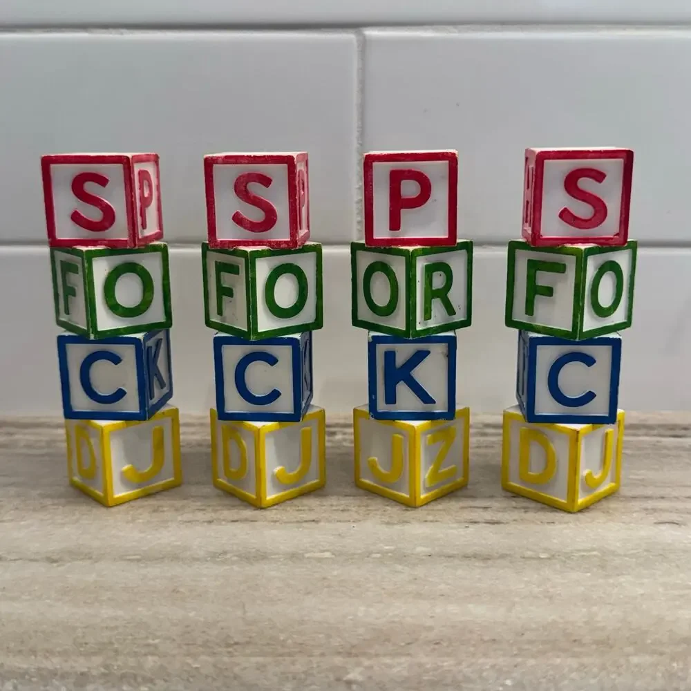 Vintage 1970s Plastic Baby Block Cake Pillars Set of 4 Retro ABC Birthday Cake